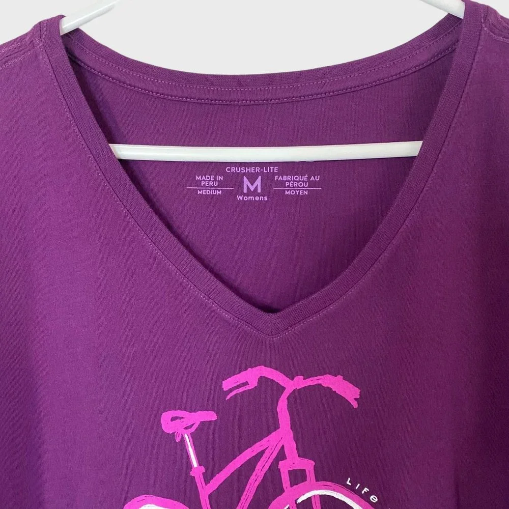Life Is Good Simplify Crusher-Lite V-Neck Womens Medium Purple Basic Graphic Tee - Picture 5 of 12